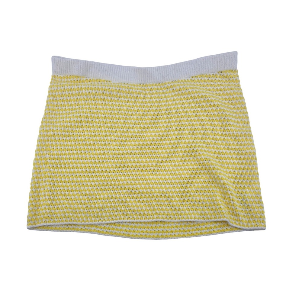 Future Collective Mini Skirt Womens 1X Yellow White Alani Noelle Knit Textured